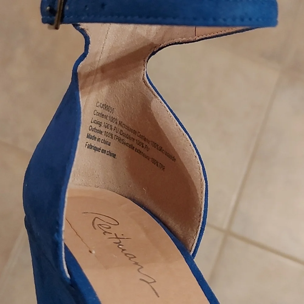 Royal Blue Suede Ankle Strap Platform Wedges with Silver Studs - Picture 5 of 6